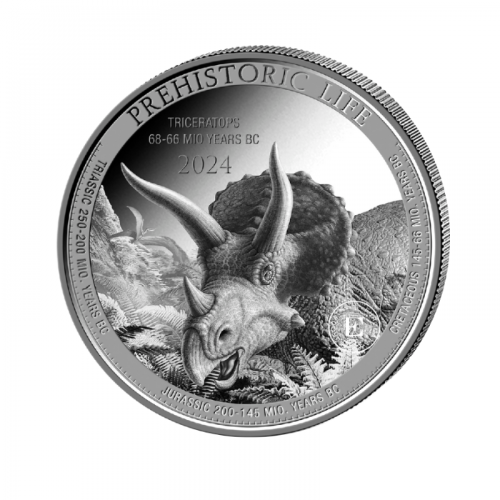 1 oz (31.10 g) silbermünze Prehistoric Life II - Triceratops, Republik Kongo 2024