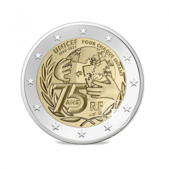 2 Eur moneta 75 lat organizacji UNICEF, Francja 2021
