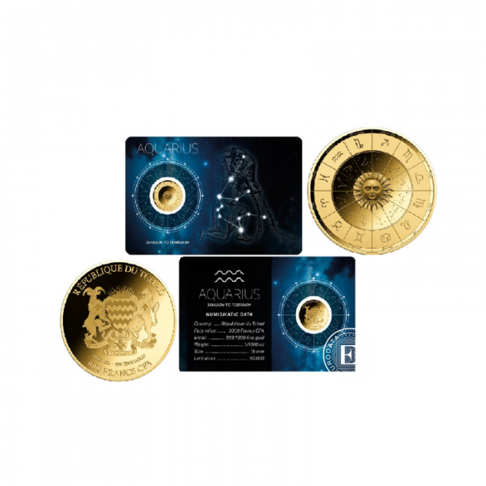 1/1000 oz gold coin Aquarius, Chad