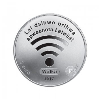 5 Eur (31.47 g) sidabrinė PROOF moneta Pirmoji Latvijos laikinosios nacionalinės tarybos sesija, Latvija 2017