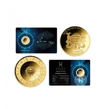 1/1000 oz auksinė moneta kortelėje Zodiac - Žuvys, Čadas